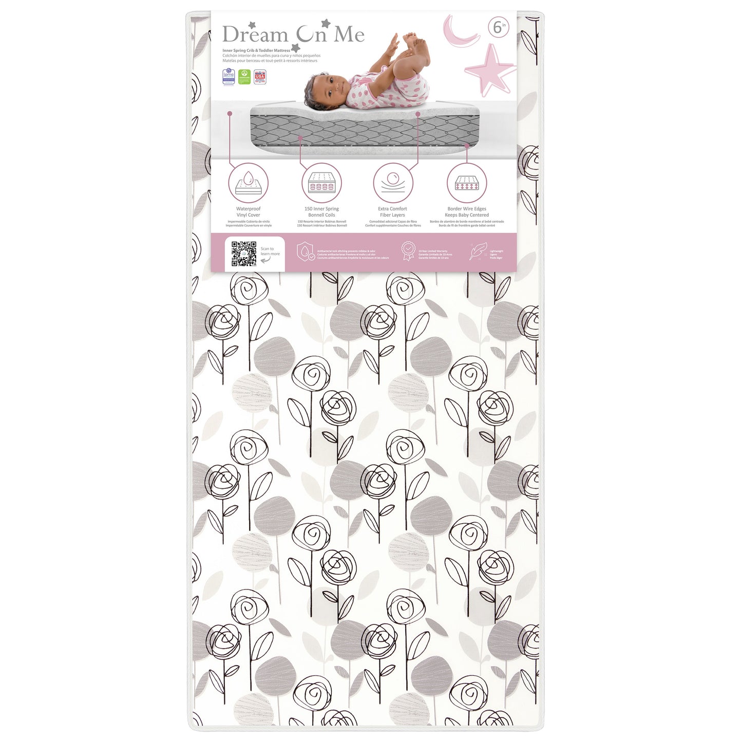 Dream On Me Endless Roses Crib and Toddler mattress