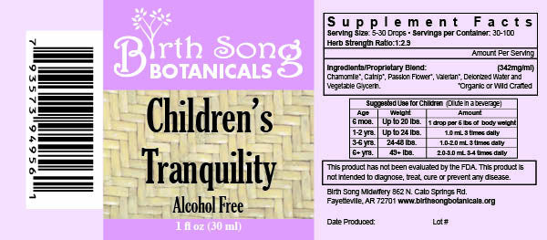 Birth Song Botanicals Co. Children's Tranquility, Children's Sleep Aid Relaxing Herbal Tincture 1 oz.
