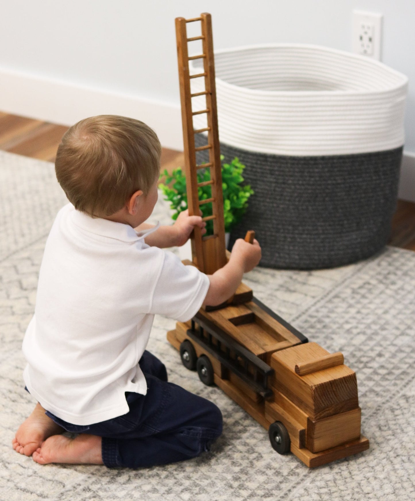 Amish Wooden Toy Ladder Fire Truck Kid-Safe Finish
