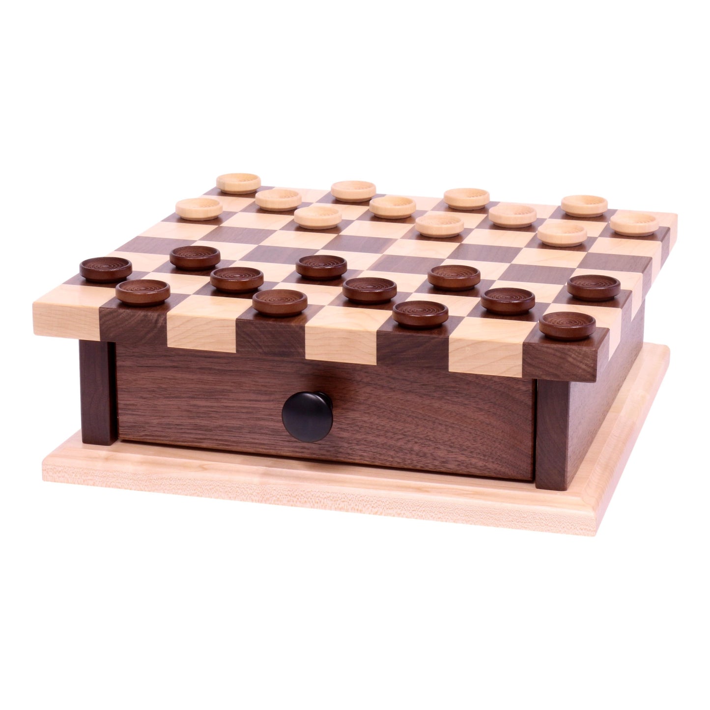 Amish Deluxe Chess/Checkers Wooden Game Board Set - with Pullout Drawer