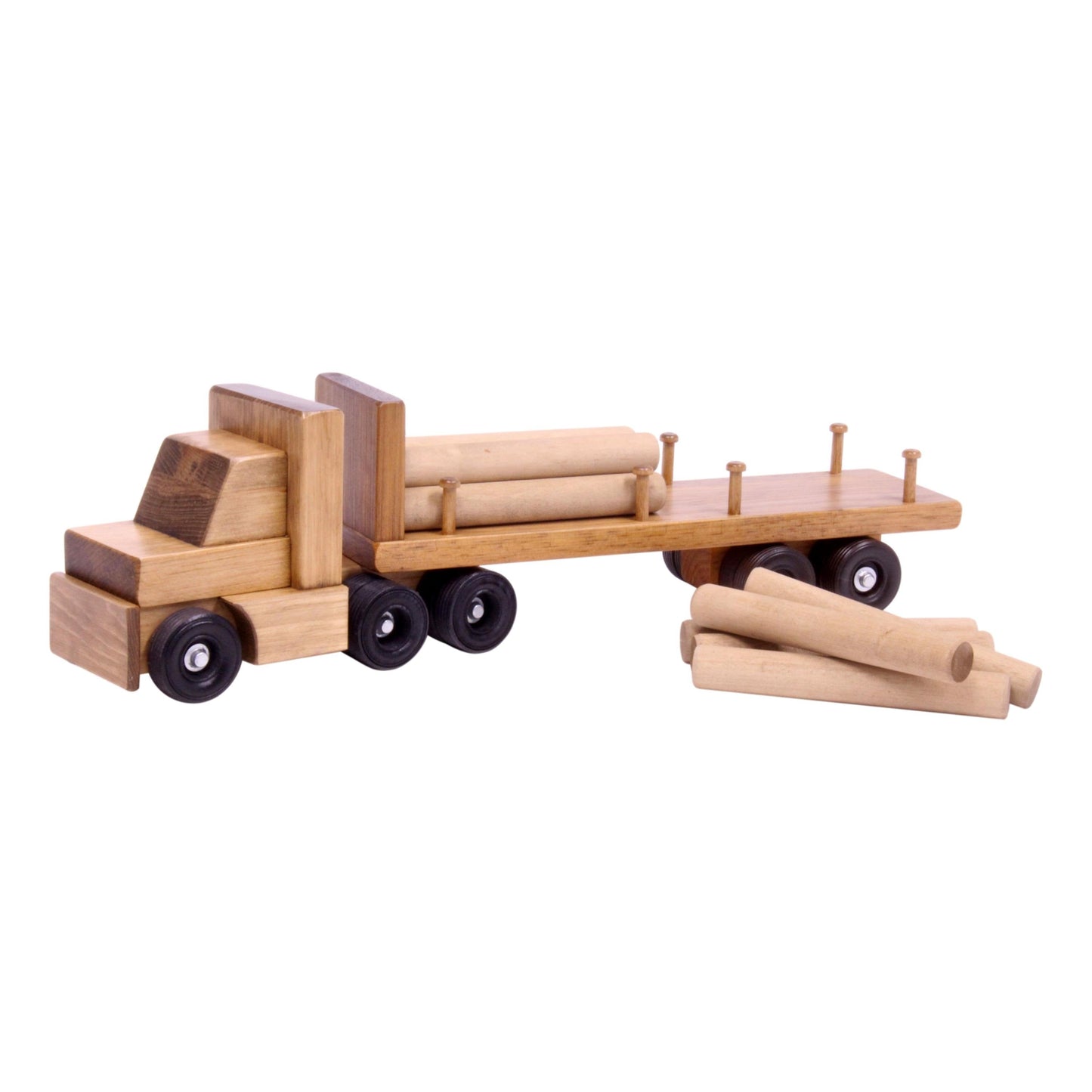 Amish Wooden Log Semi Truck Toy With Removable Logs