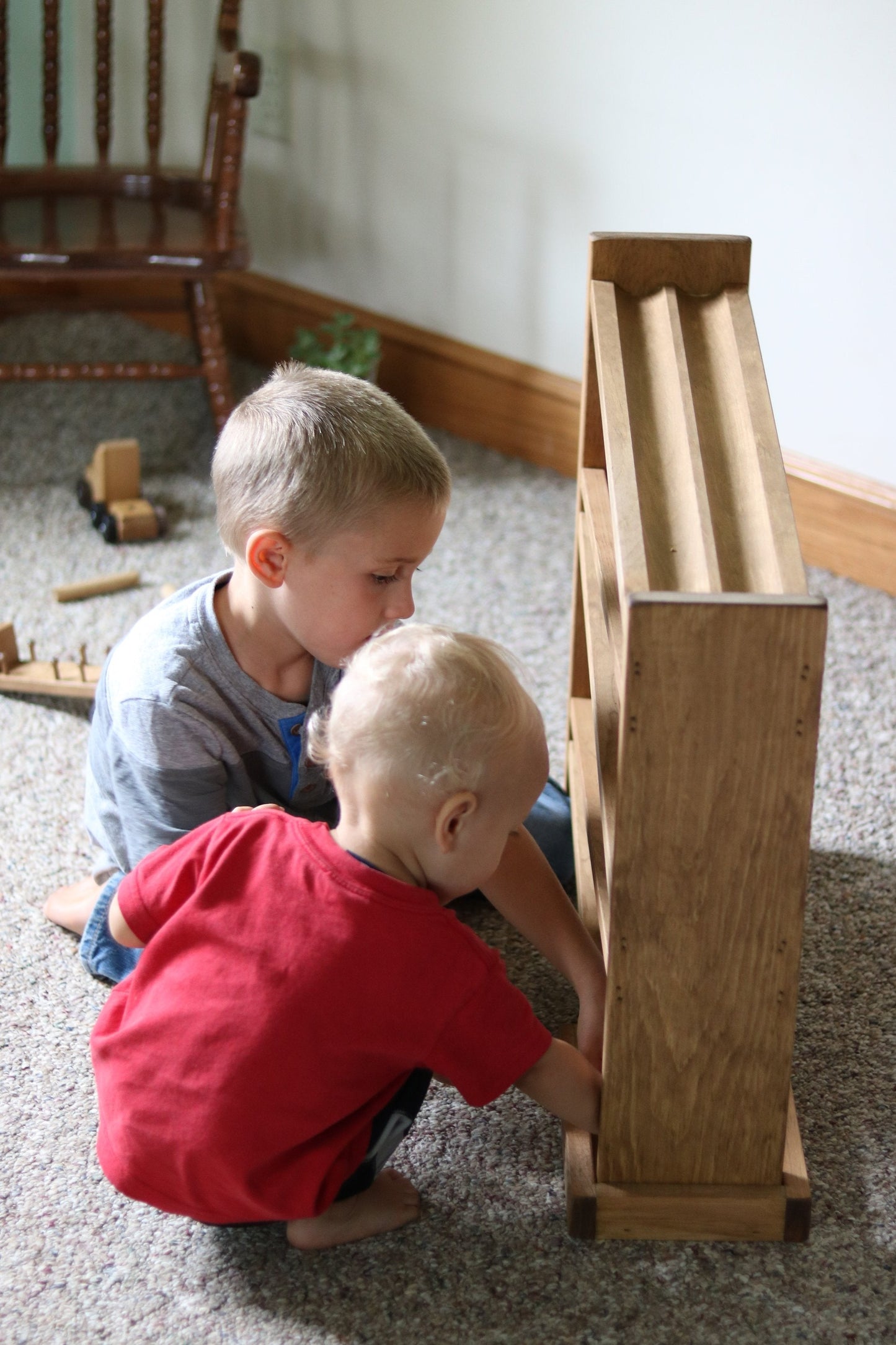 Amish Wooden Ball Roller Racetrack Toy