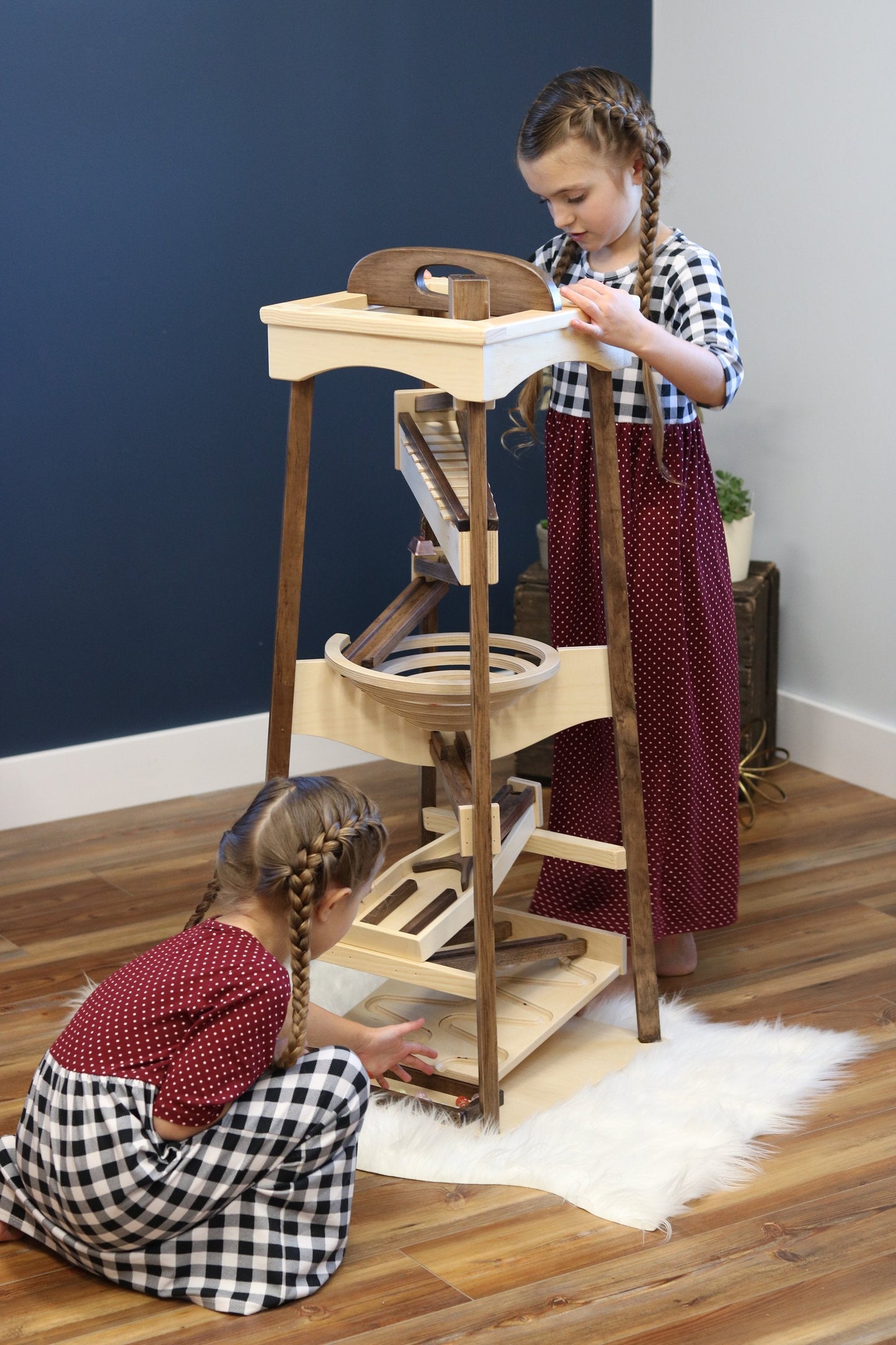 Amish Pyramid Marble Tower Run Wooden Toy 39" High Marbles Included