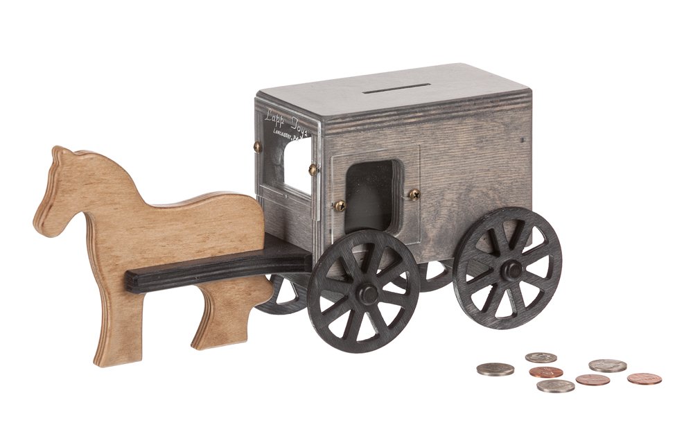 Amish Wooden Horse & Buggy Penny Piggy Bank