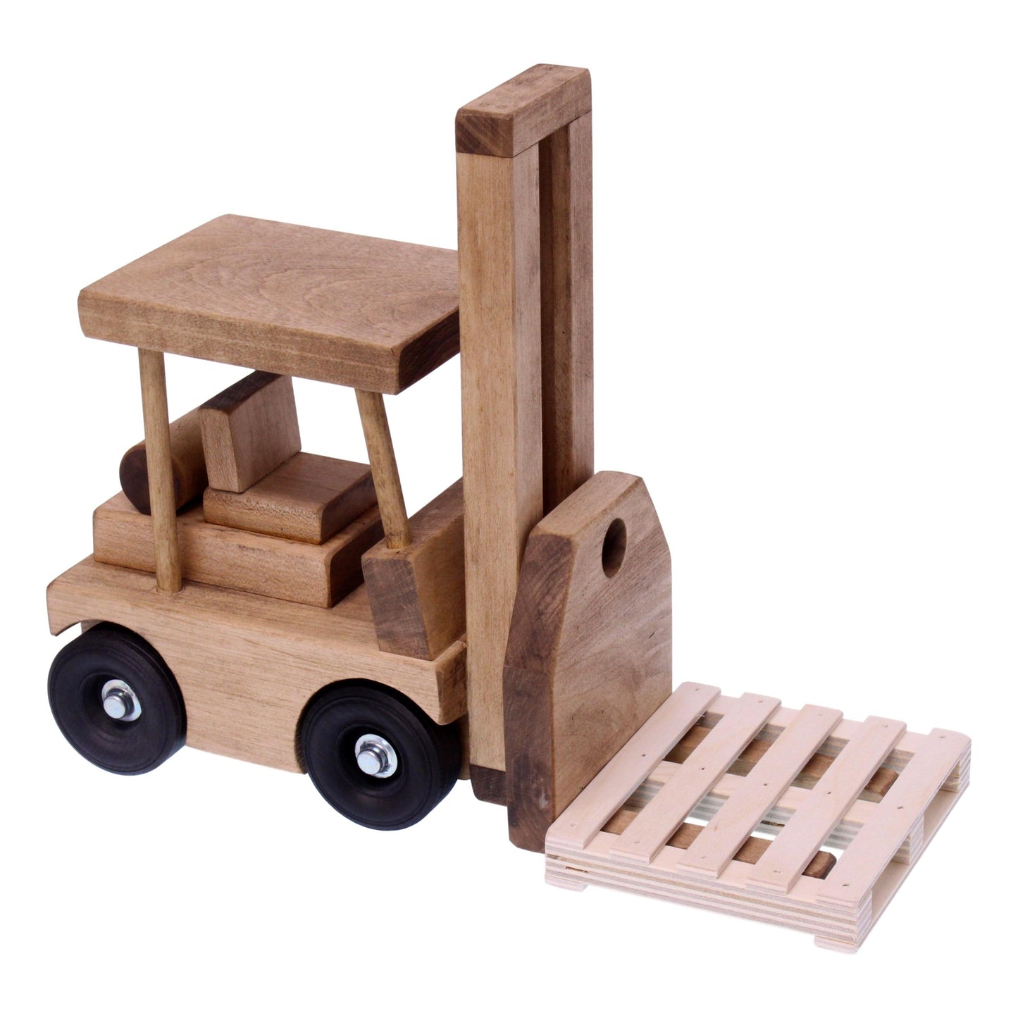 Amish Wooden Forklift Toy With Pallet Child-Safe Finish