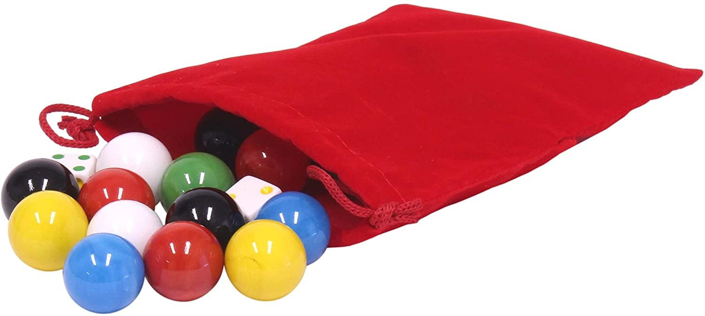 AmishBag of 24 XLarge Glass Marbles, 1" (25mm) and 6 Dice for Aggravation Game