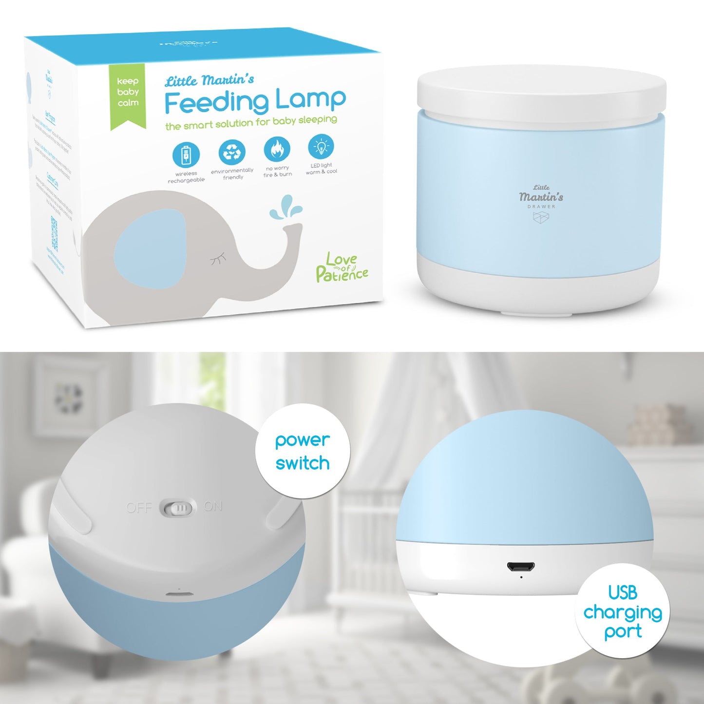 Little Martin’s Night Light for Baby Breastfeeding (Blue/Pink)