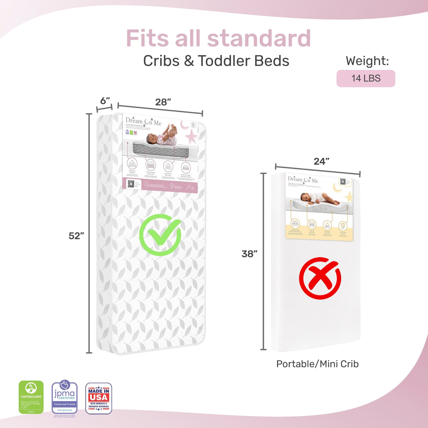 Dream On Me Flora Premium Coil Inner Spring Crib & Toddler Bed Mattress