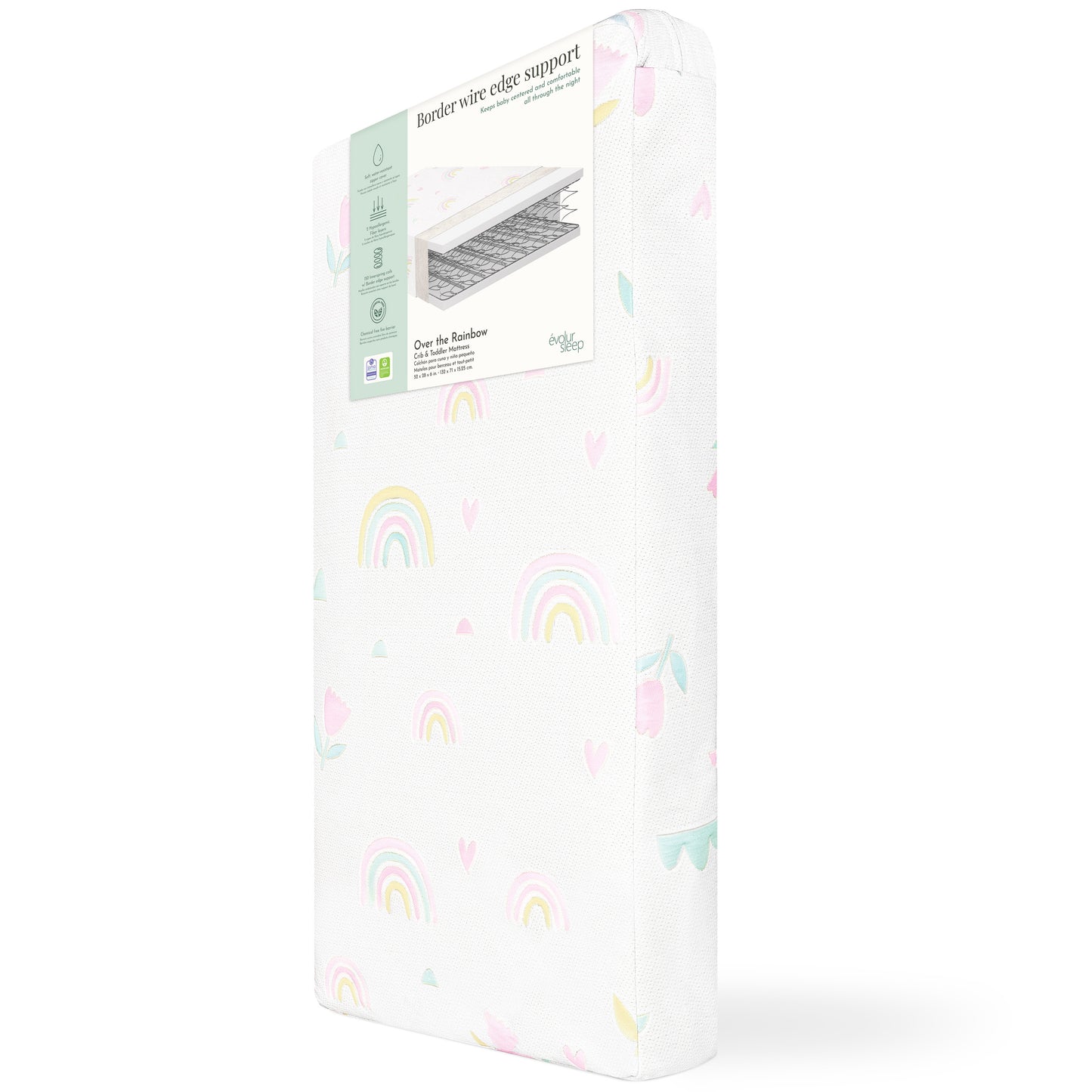 Dream On Me Coil Inner Spring Over The Rainbow Crib & Toddler Mattress