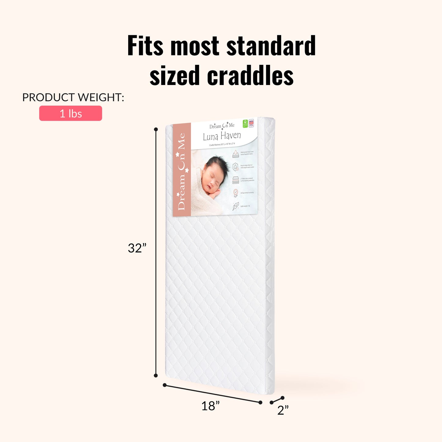 Dream On Me Luna/ Haven 2 inch Fiber Cradle Mattress