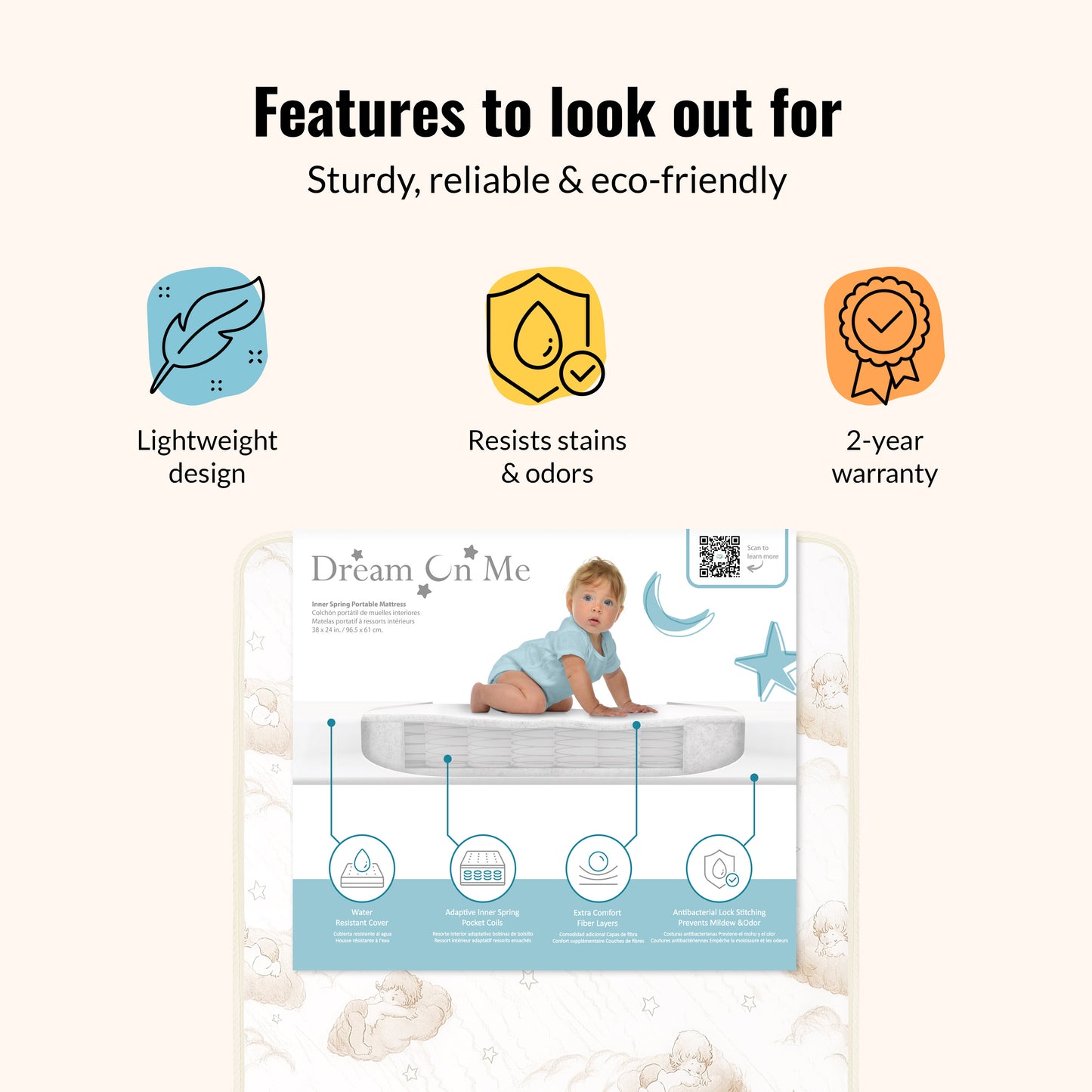 Dream On Me Iris 3" Spring Coil Portable Mini Crib Mattress