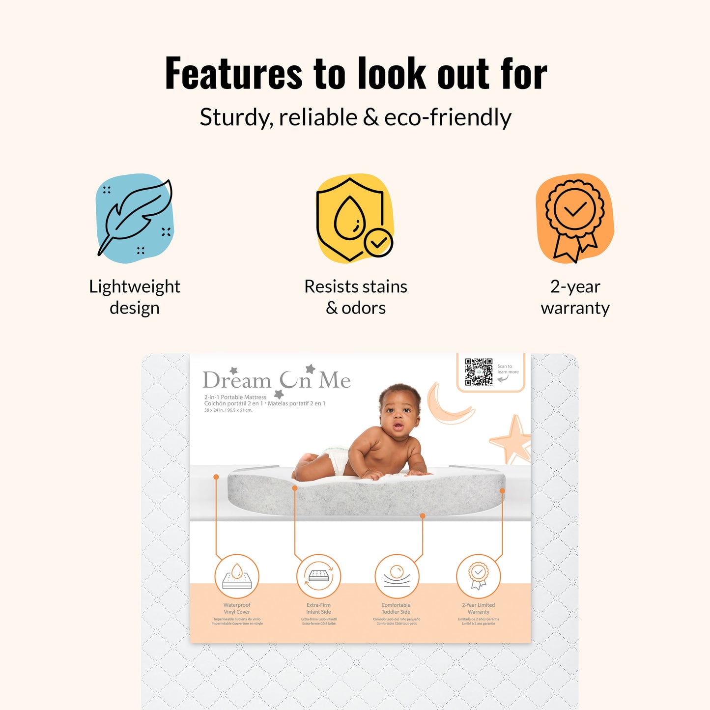 Dream On Me Holly 3 Inch Fiber Portable Mini Crib Mattress