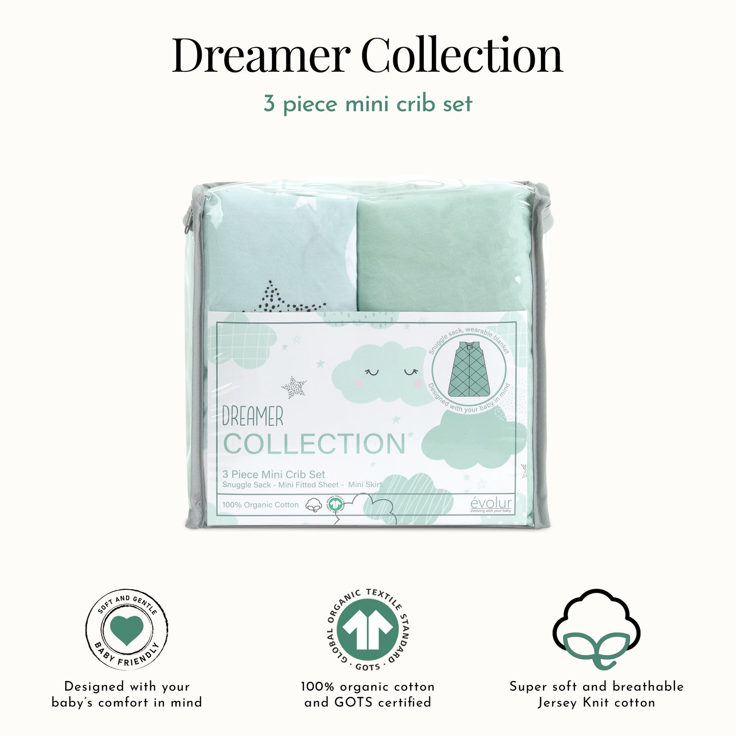 Evolur Dreamer 3 Piece Mini Crib Bedding Set
