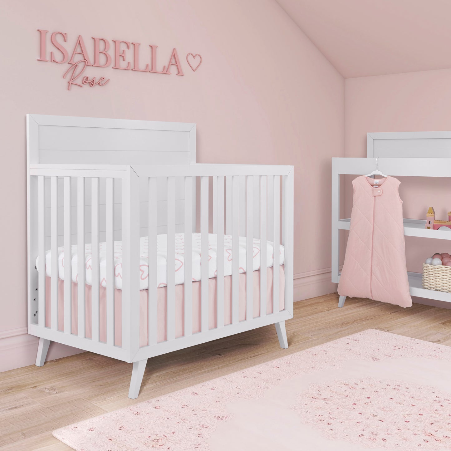 Evolur Baby Pink & Heart Print 3 Piece Mini Crib Bedding Set