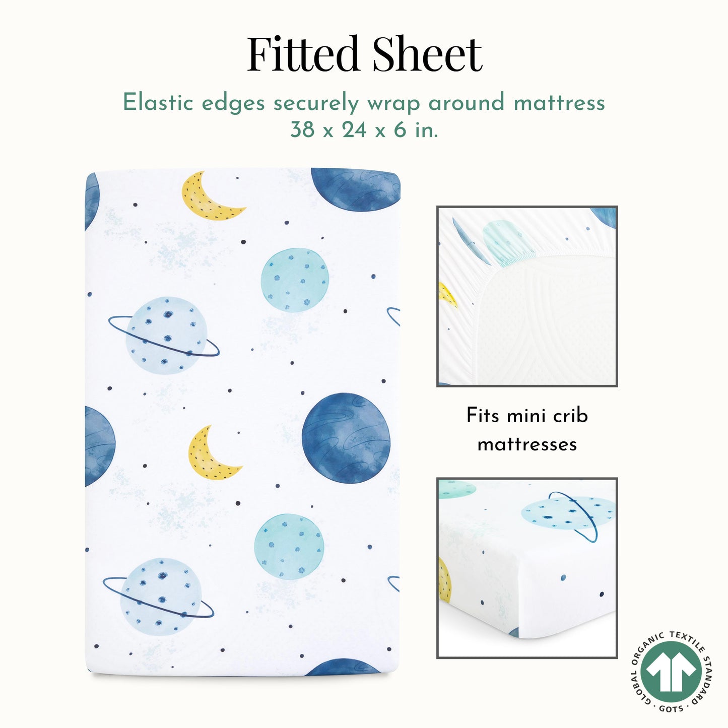 Evolur Space Adventure 3 Piece Mini Crib Bedding Set