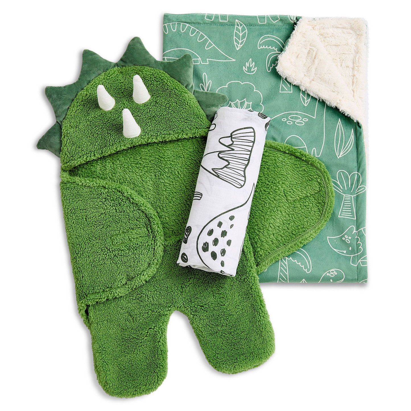 Evolur Roar & Snore 3 pc Gift Set - Sherpa Sack Wrap, Bamboo Muslin Wrap & Velour Blanket