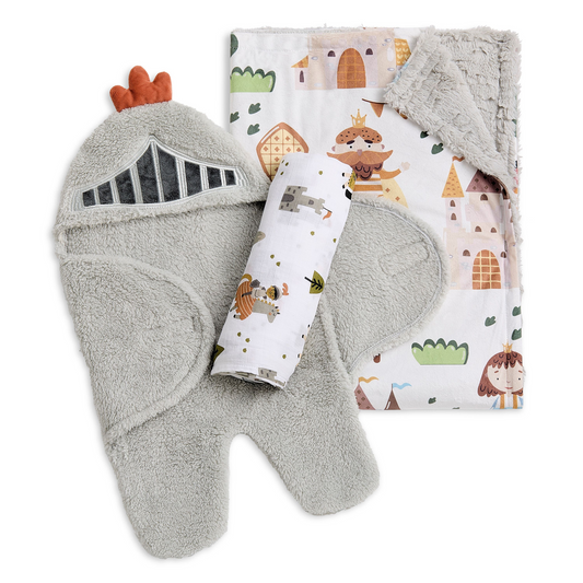Evolur Good Knight 3 pc Gift Set - Sherpa Sack Wrap, Bamboo Muslin Wrap & Velour Blanket