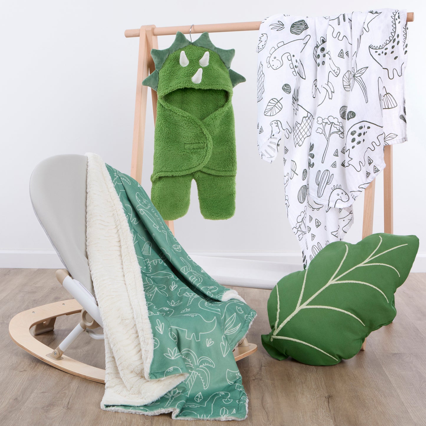 Evolur Roar & Snore 3 pc Gift Set - Sherpa Sack Wrap, Bamboo Muslin Wrap & Velour Blanket