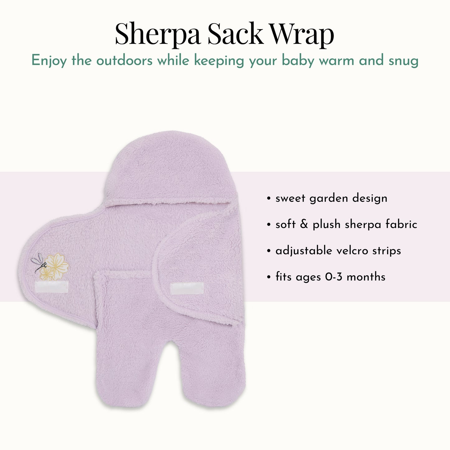 Evolur Secret Garden 3 pc Gift Set - Sherpa Sack Wrap, Bamboo Muslin Wrap & Velour Blanket