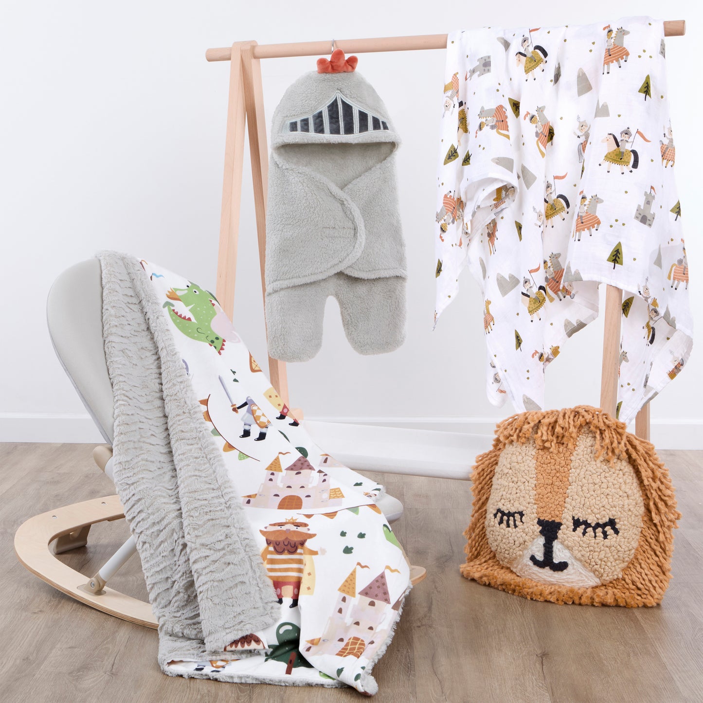 Evolur Good Knight 3 pc Gift Set - Sherpa Sack Wrap, Bamboo Muslin Wrap & Velour Blanket