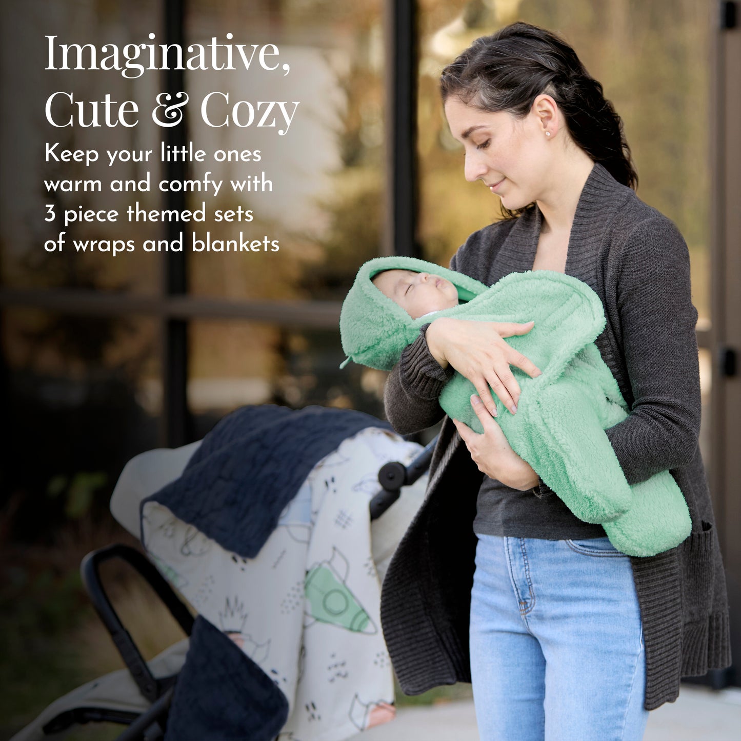 Evolur AstroNap 3 pc Gift Set - Sherpa Sack Wrap, Bamboo Muslin Wrap & Velour Blanket