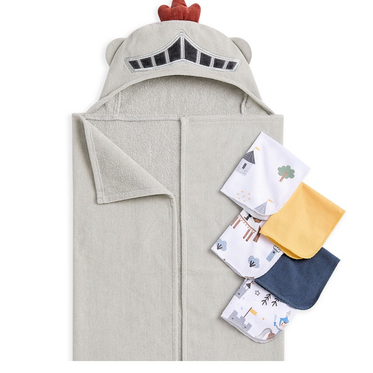 Evolur Good Knight 6 pc Gift Set - Hooded Towel & 5pc Wash Cloths
