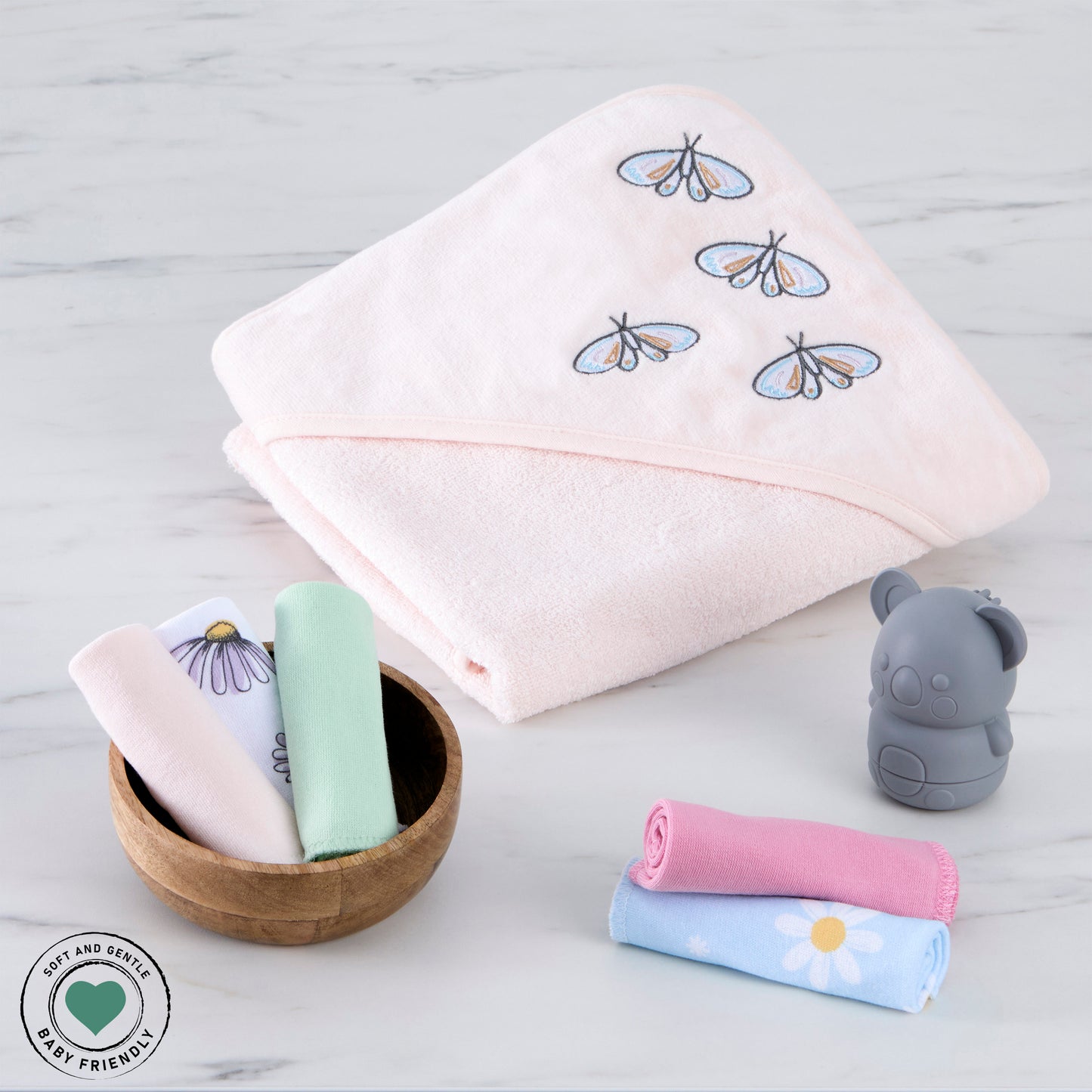 Evolur Secret Garden 6 pc Gift Set - Hooded Towel & 5pc Wash Cloths