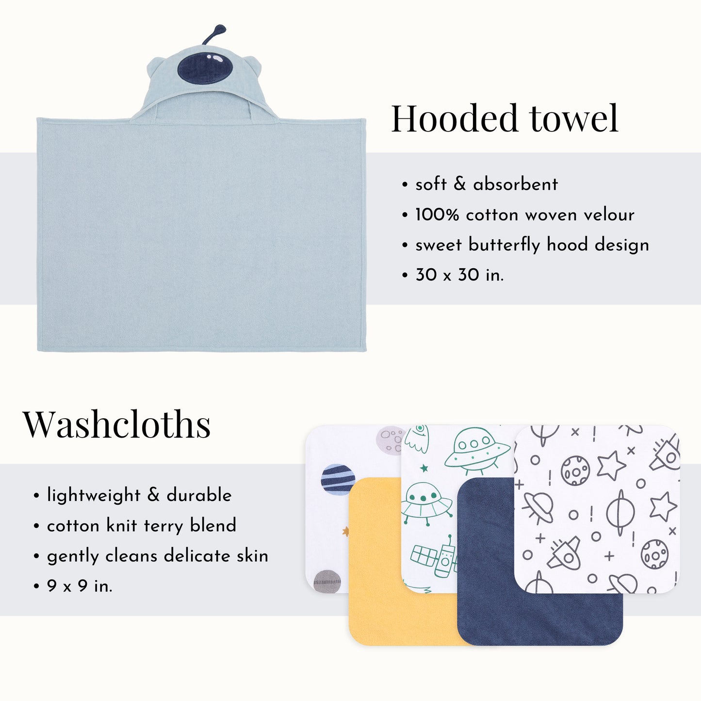 Evolur AstroNap 6 pc Gift Set - Hooded Towel & 5pc Wash Cloths