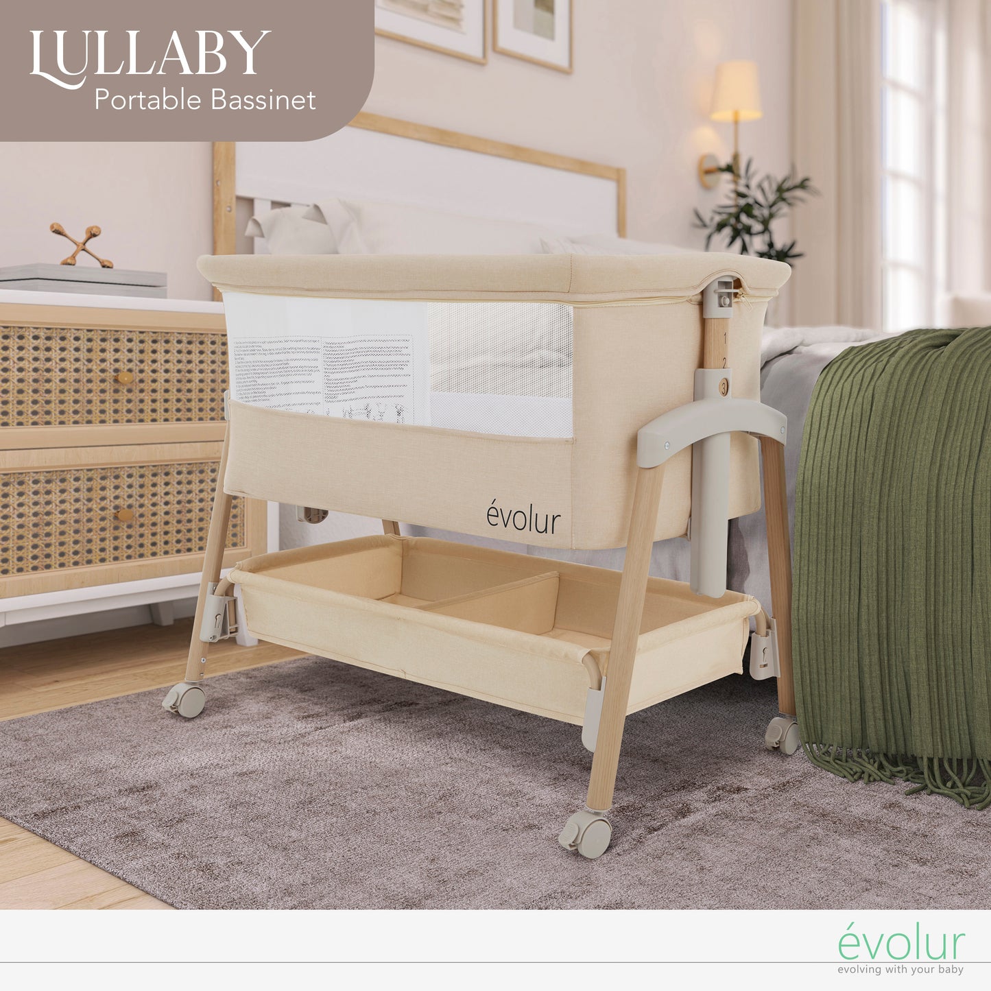 Evolur Lullaby Portable Bassinet with wheels