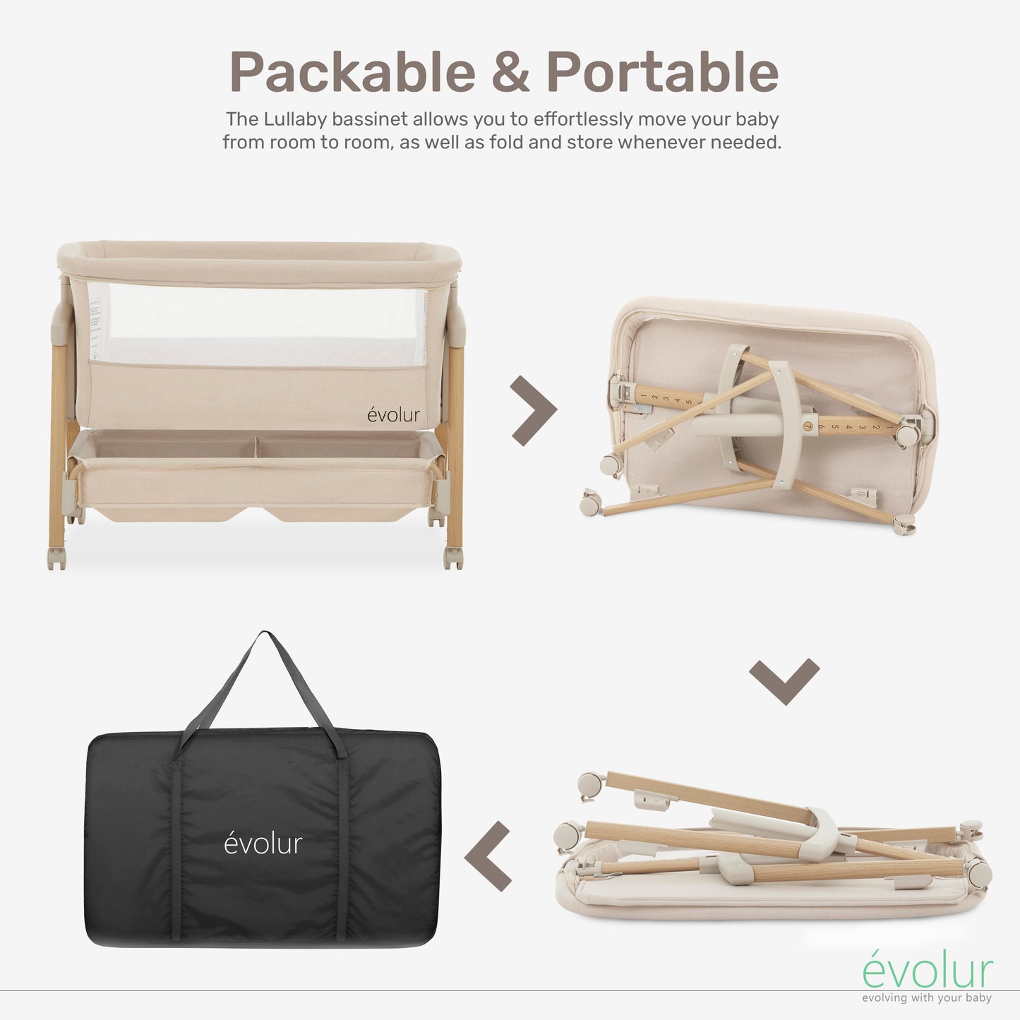 Evolur Lullaby Portable Bassinet with wheels