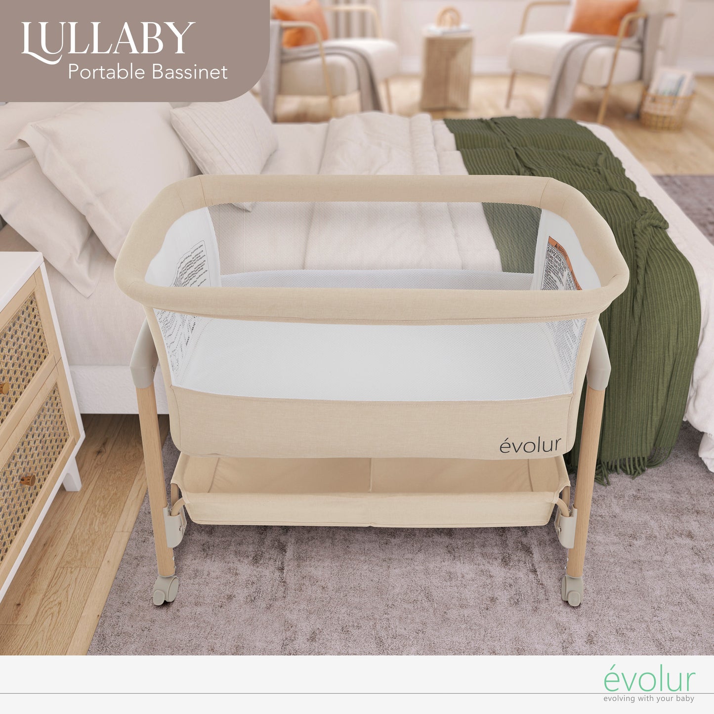 Evolur Lullaby Portable Bassinet with wheels