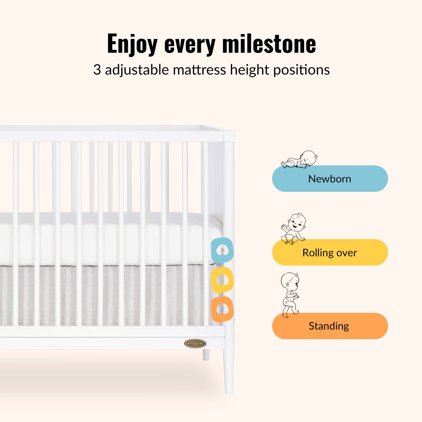 Dream On Me Clover 4-in-1 Modern Island Crib with Rounded Spindles