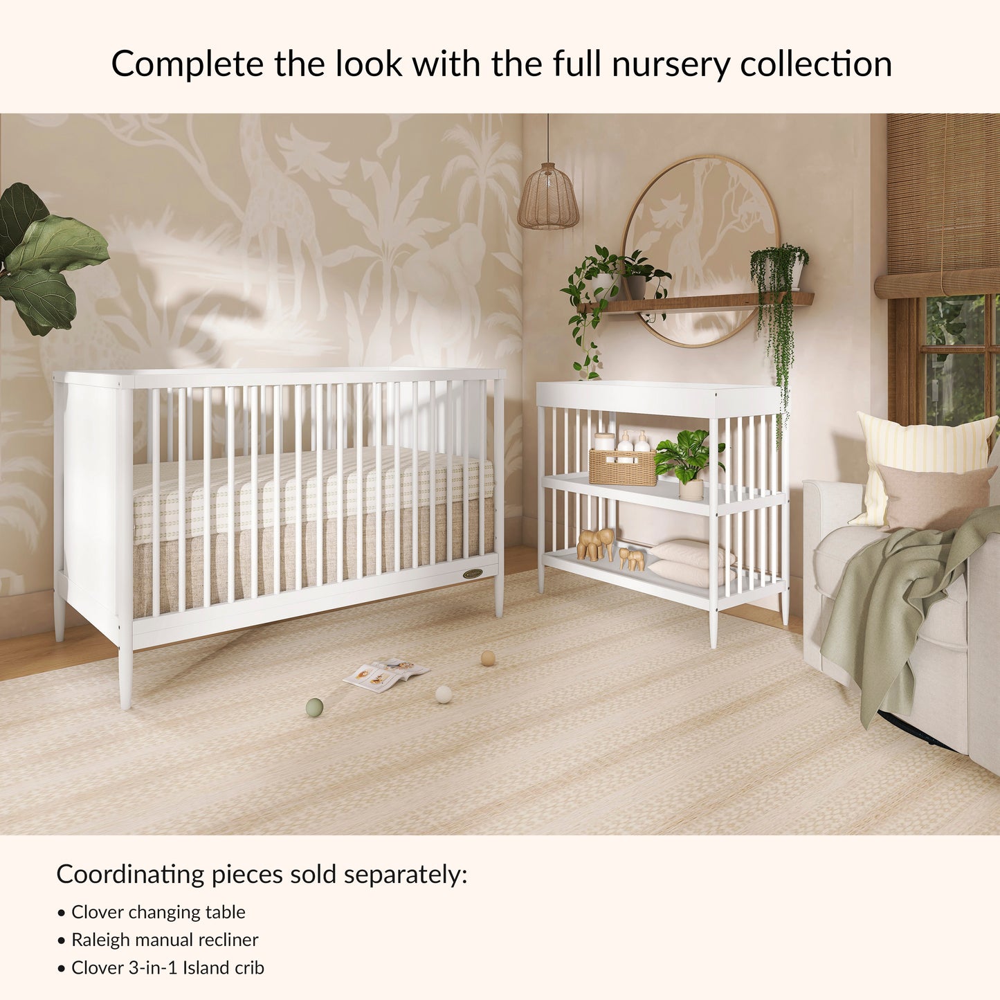 Dream On Me Clover 4-in-1 Modern Island Crib with Rounded Spindles