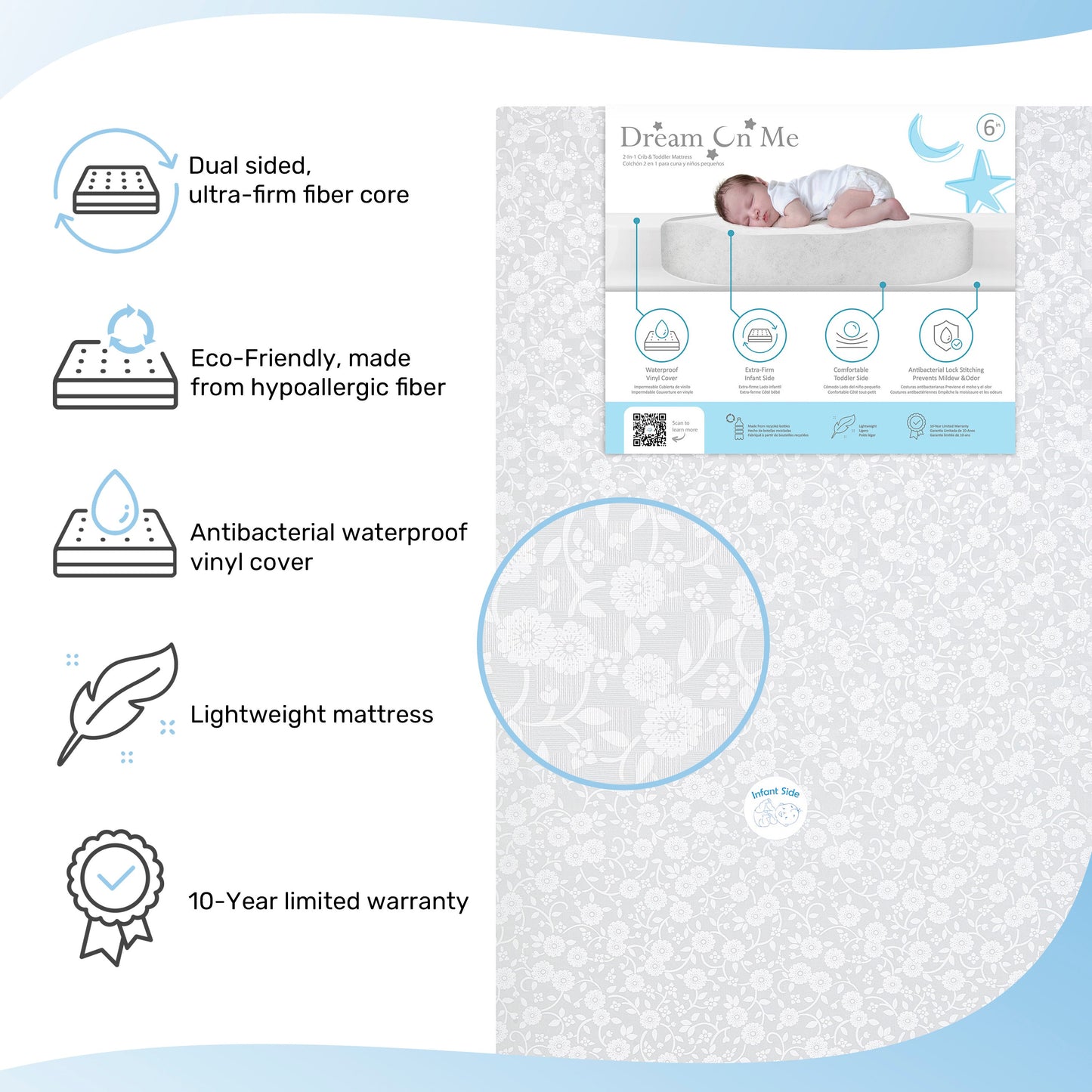 Dream On Me Little Baby 6" Full Size Crib and Toddler Bed Mattress