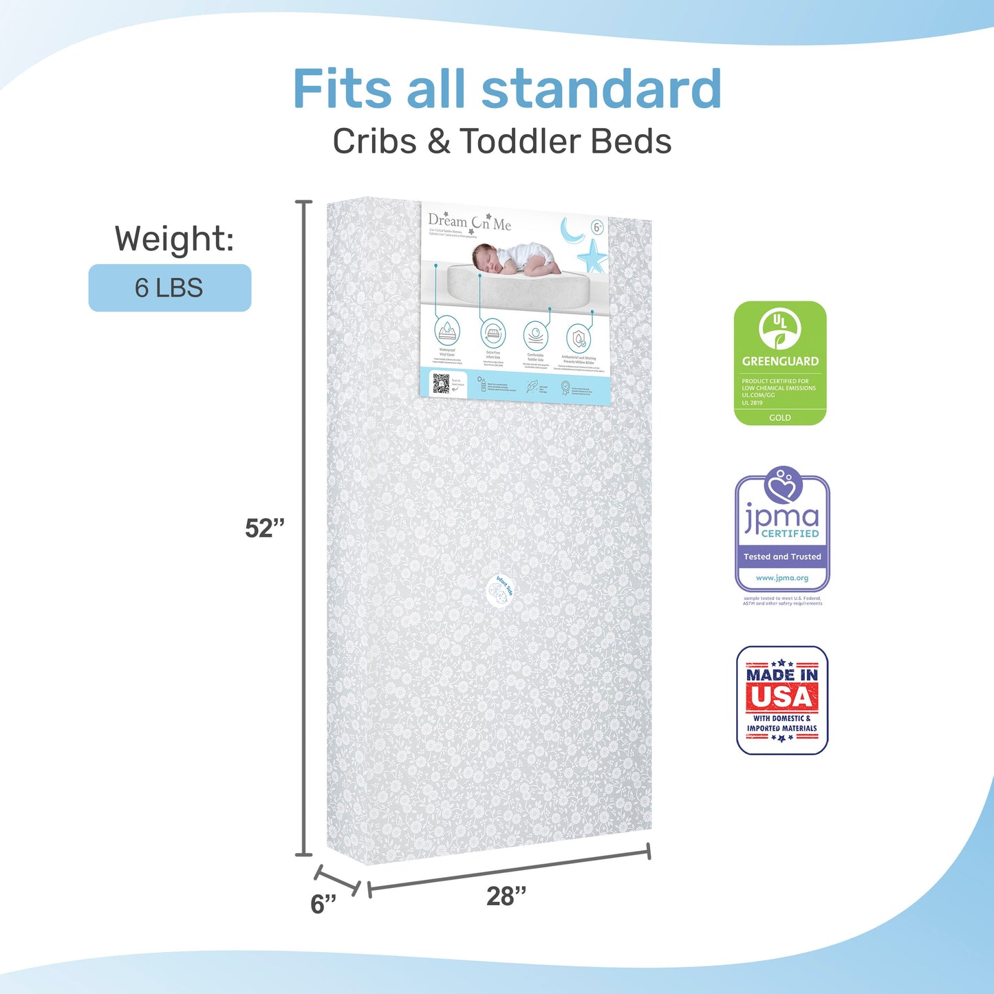 Dream On Me Little Baby 6" Full Size Crib and Toddler Bed Mattress