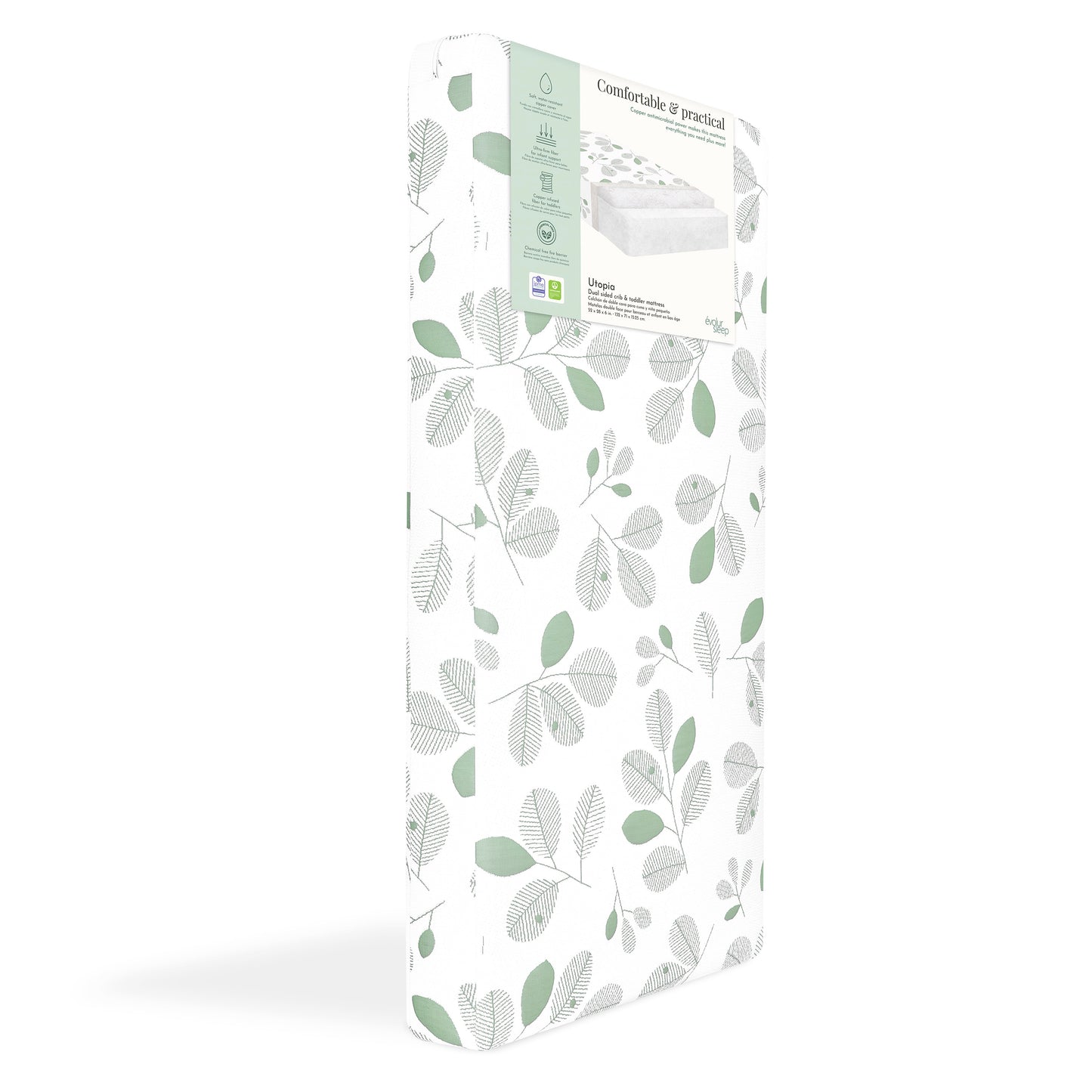 Dream On Me Utopia 2-in-1 Infant & Toddler Mattress, Sage Green/White
