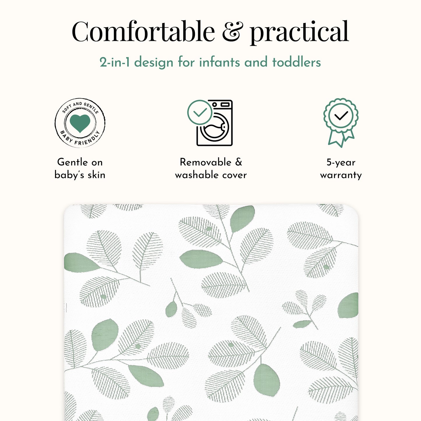 Dream On Me Utopia 2-in-1 Infant & Toddler Mattress, Sage Green/White