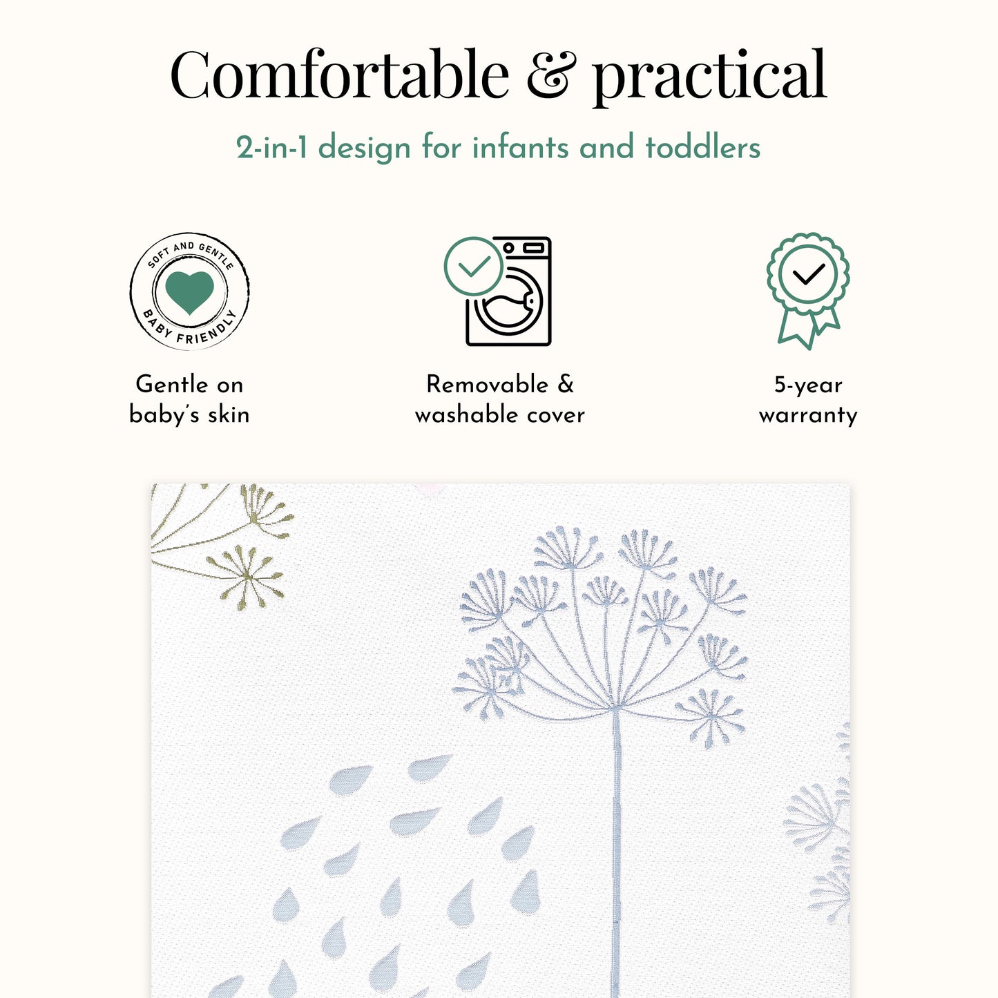 Dream On Me Wildflower 2-in-1 Infant & Toddler Mattress, Floral Print