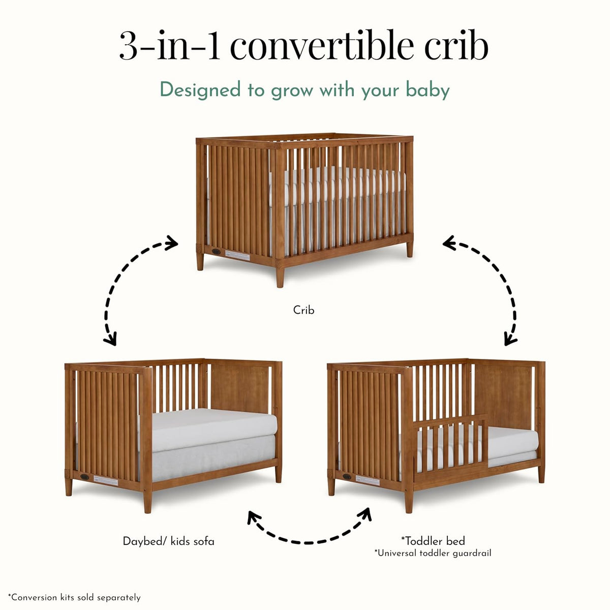 Evolur Flynn 3 in 1 Convertible Island Crib