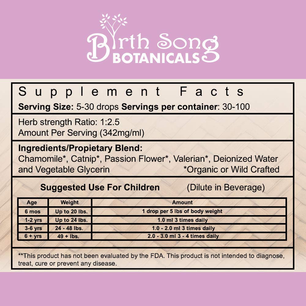 Birth Song Botanicals Co. Children's Tranquility, Children's Sleep Aid Relaxing Herbal Tincture 1 oz.
