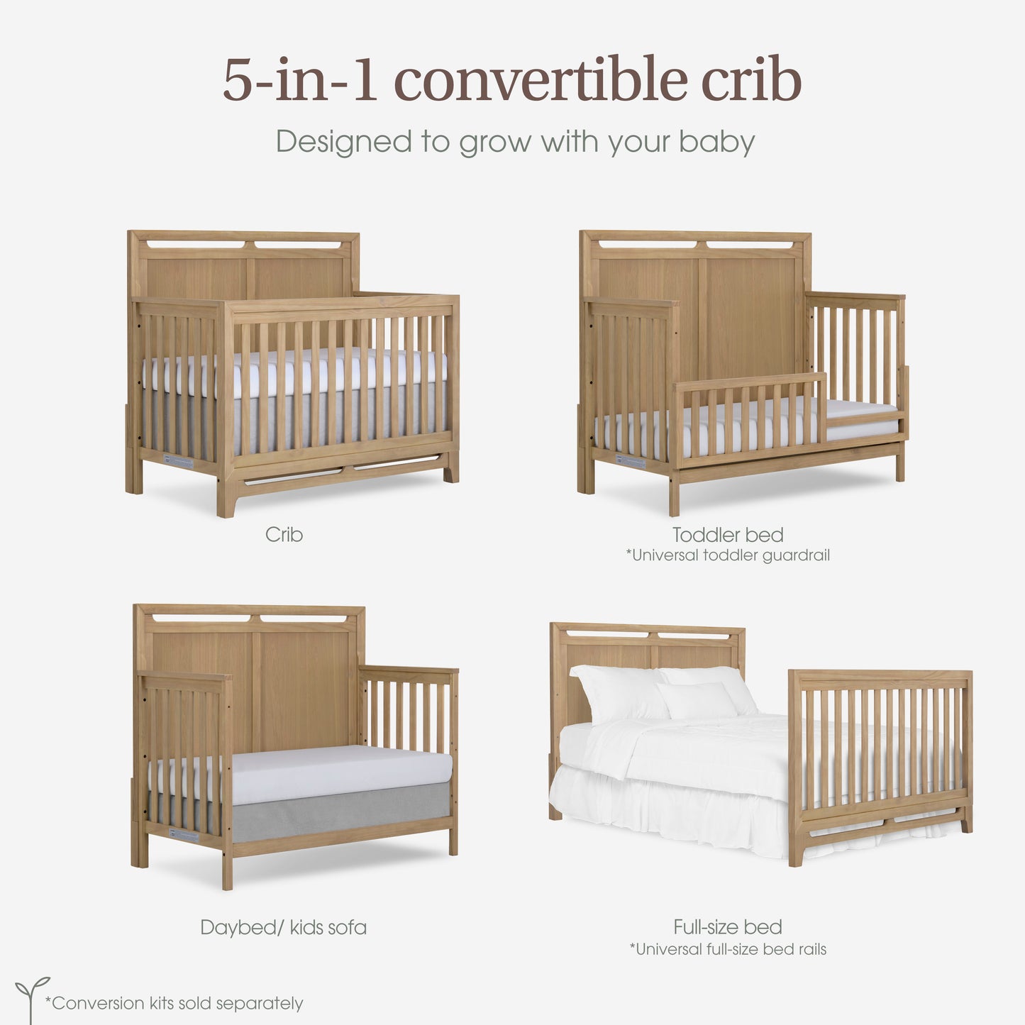 Evolur Bradford 5-in-1 Convertible Full Size Baby Crib