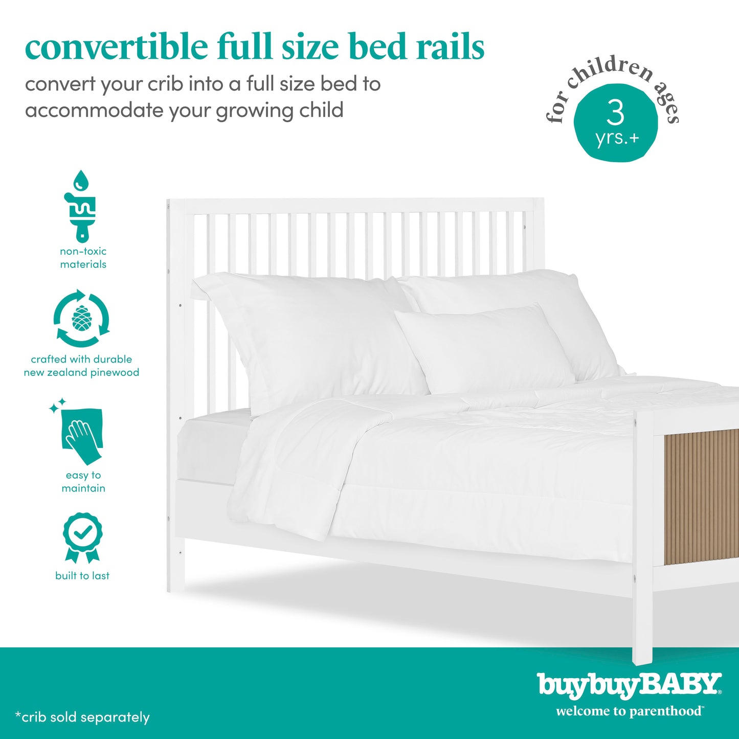 Evolur KD Convertible Crib Wooden Full Size Bed Rail