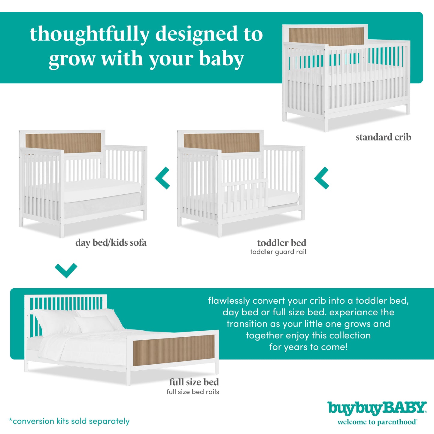 Evolur KD Convertible Crib Wooden Full Size Bed Rail
