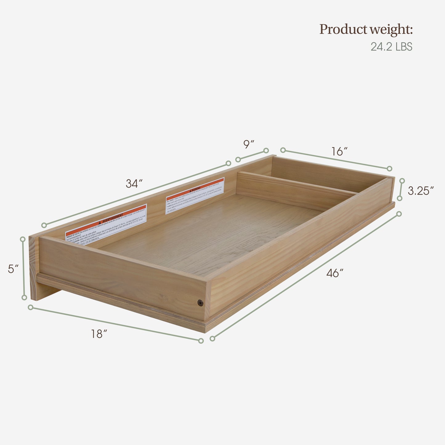 Evolur Baby Changing Tray Topper for Bradford Double Dresser