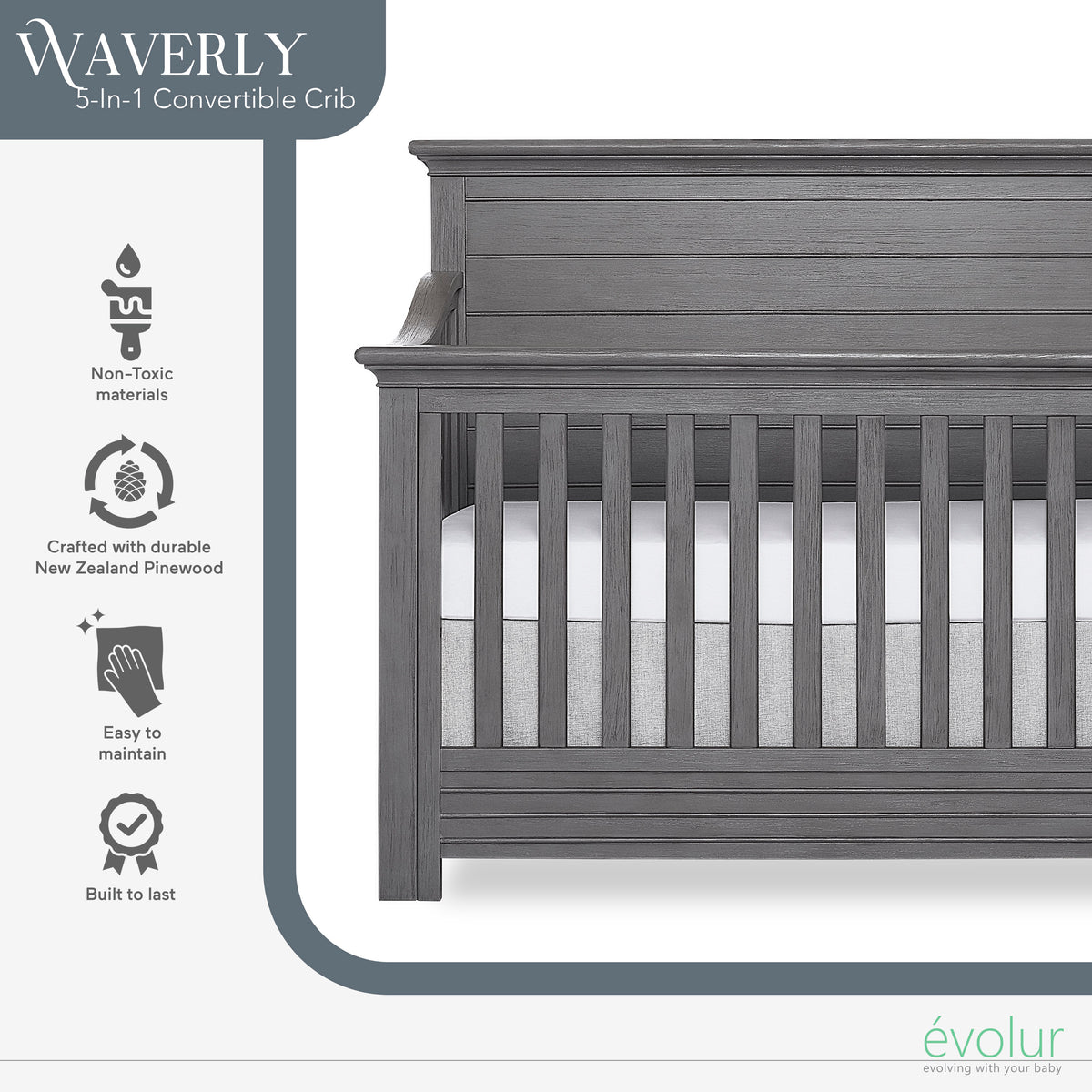 Evolur Waverly Rustic Grey 3-Piece Rustic Charm Nursery Bundle