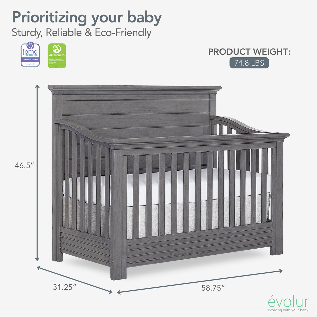 Evolur Waverly Rustic Grey 3-Piece Rustic Charm Nursery Bundle