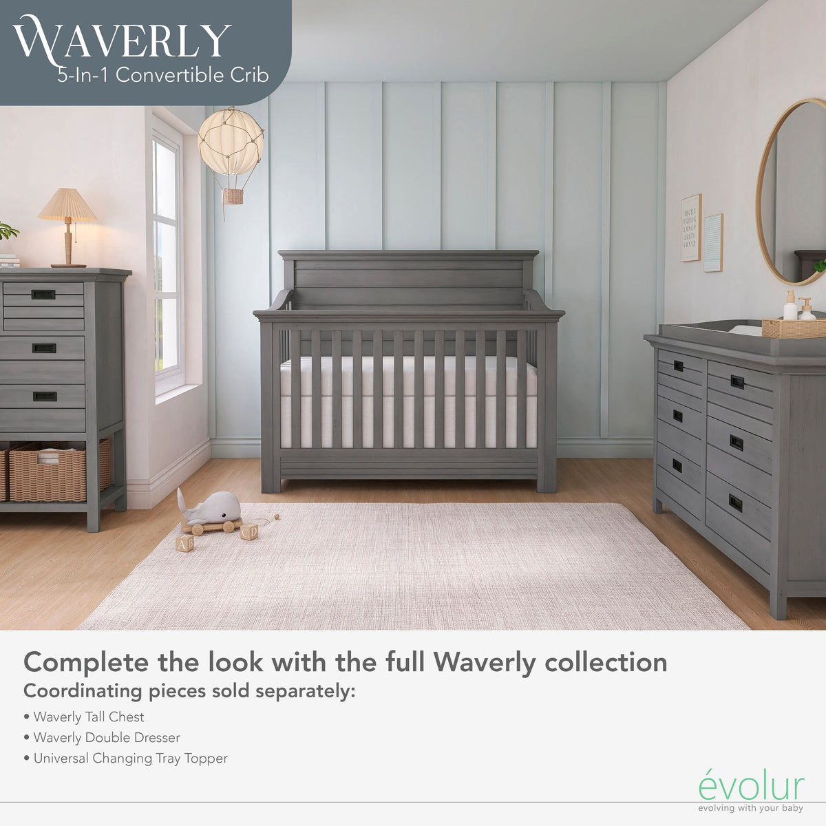 Evolur Waverly Rustic Grey 3-Piece Rustic Charm Nursery Bundle