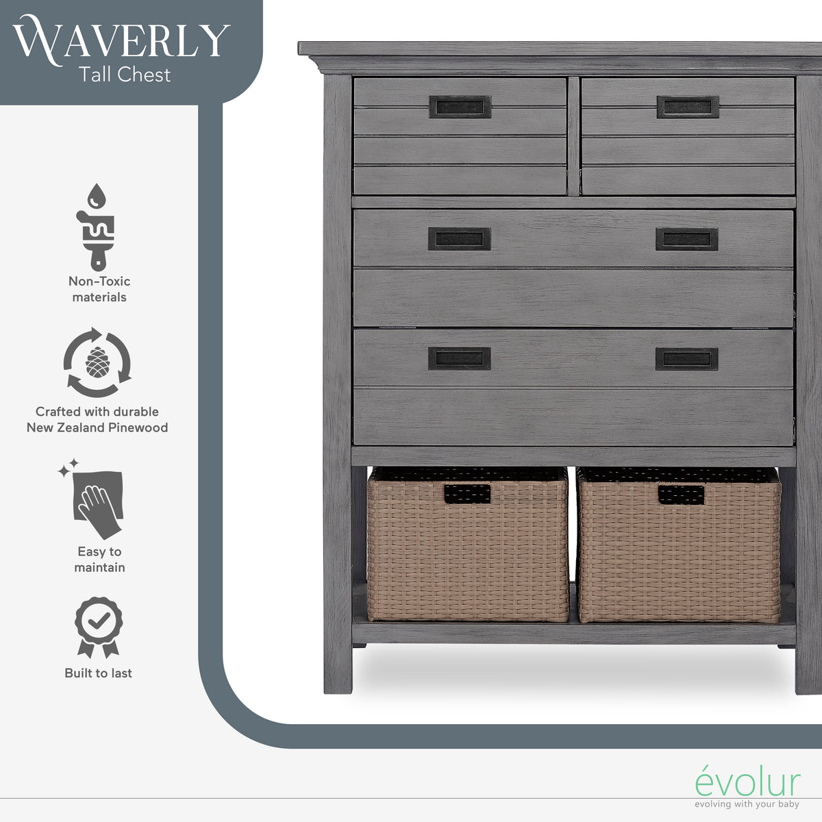 Evolur Waverly Rustic Grey 3-Piece Rustic Charm Nursery Bundle