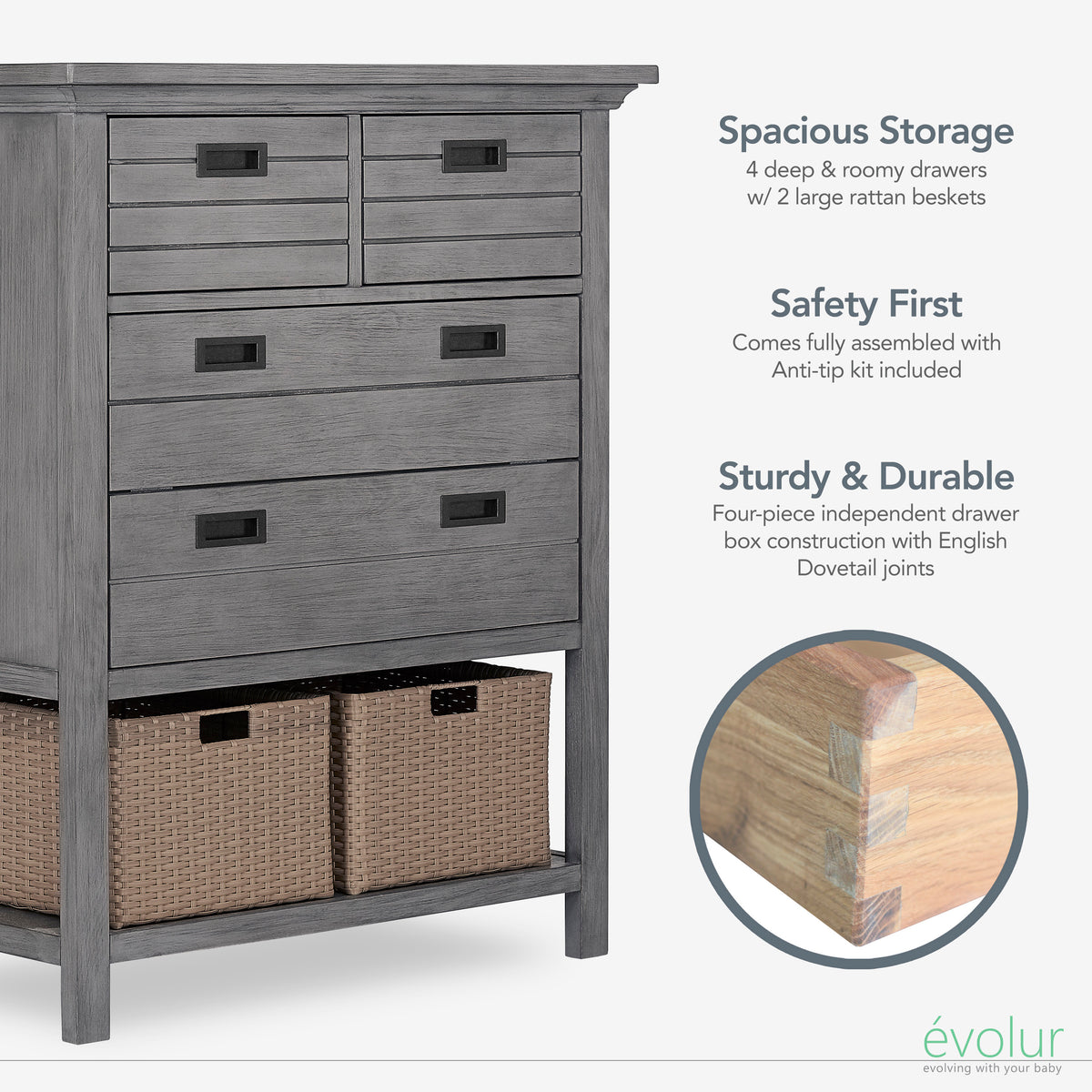 Evolur Waverly Rustic Grey 3-Piece Rustic Charm Nursery Bundle