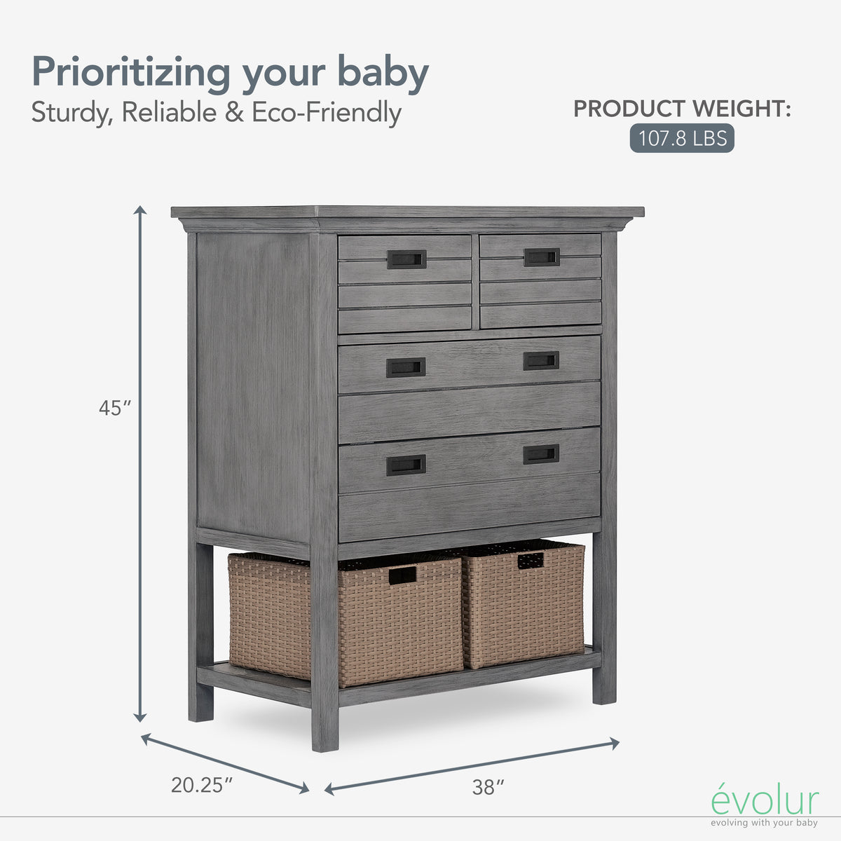 Evolur Waverly Rustic Grey 3-Piece Rustic Charm Nursery Bundle